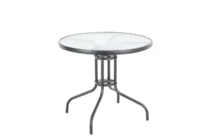 MESA ACERO CRISTAL GRIS Ø80 CM